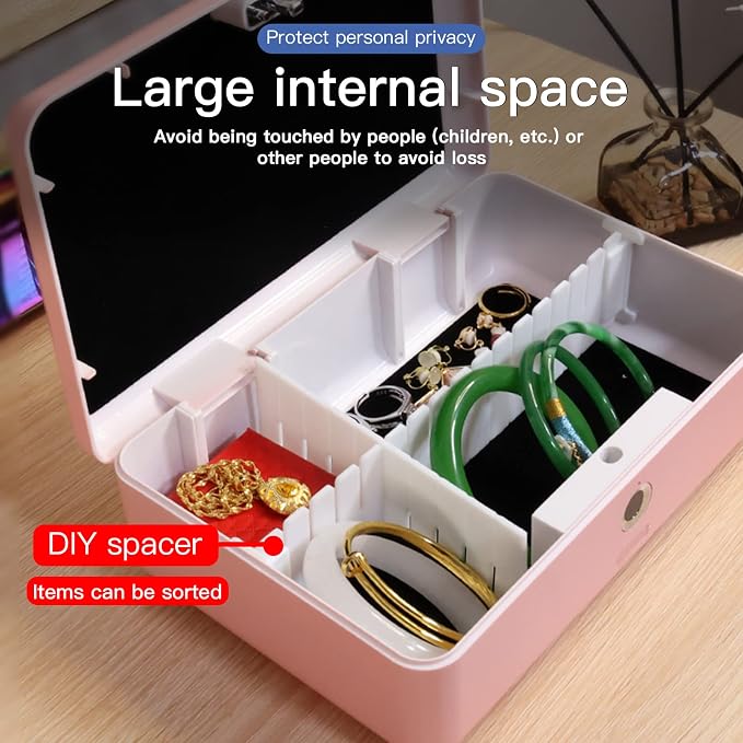 Biometric Fingerprint Storage Box, Portable Jewelry Cash Safe Storage Box, Rechargeable Lock Box for Car Home Office Travel (Pink) - Image 5