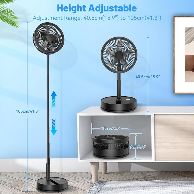 Portable Foldable Rechargeable Oscillating Fan - 8.6" 8000mah Remote Fan | Battery Operated USB C Small Fan Quiet Table Desk Fan Folding Standing Pedestal Fan for Bedroom Rome Office Camping Travel - Image 5