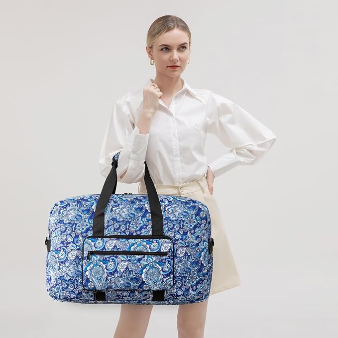F.FETIVIN Weekender Bag Carry On Travel Duffle Bag Medium Overnight Bag for Women (Blue Paisley) - Image 4