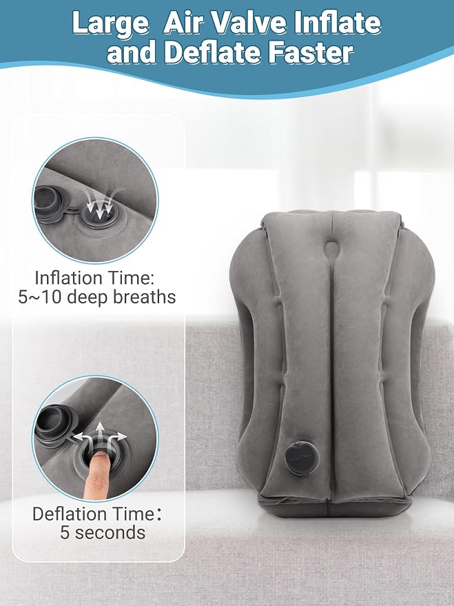Maliton Inflatable Travel Pillow for Airplane (Dark Grey) | Comfortable Sleeping to Relieve Neck & Shoulder Pain,Support Head Inflatable Pillow for Long Flights, Used for Cars,Trains - Image 8