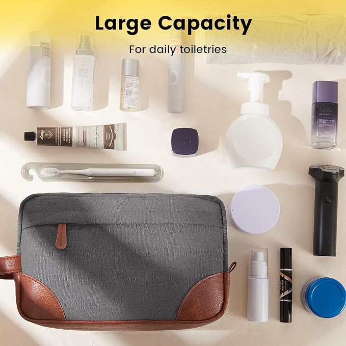 Vorspack Canvas Travel Toiletry Bag for Men, Large, Light Grey | Water-Resistant Travel Bag for Toiletries, Large Capacity, Organized Compartment, Suitable for Shaving, Grooming, Accessories - Image 6