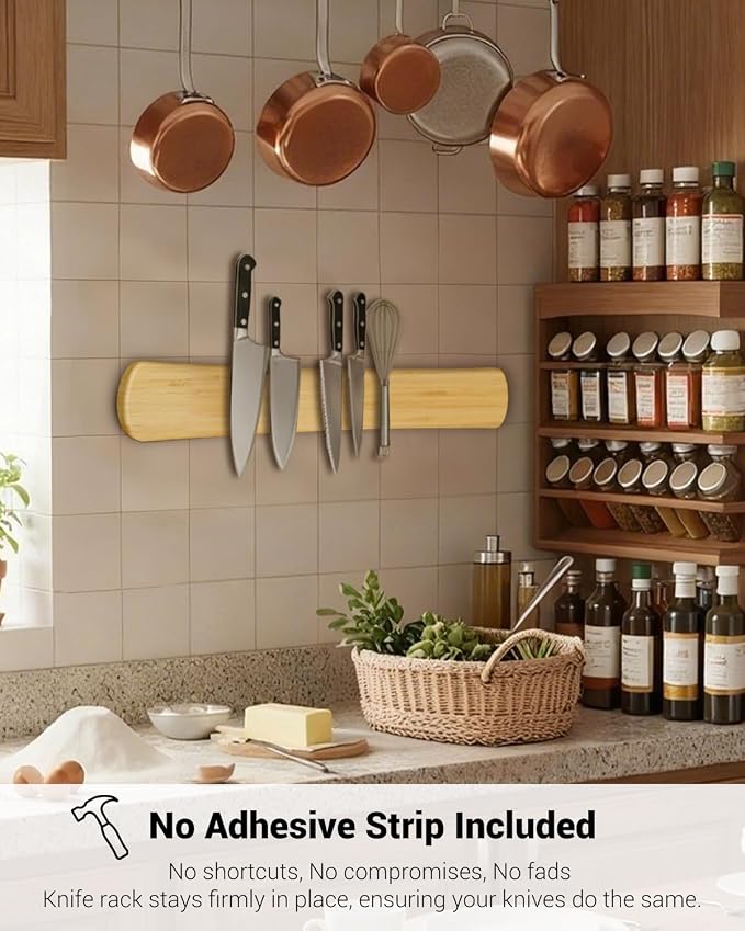 Magnetic Knife Holder, 18 Inch Bamboo Wood Knife Strip for Wall or Fridge | Fridge Magnetic or Screw-Mounted, Strong Magnet Secures Knives, Space-Saving, Kitchen Knife Storage, Housewarming Gift - Image 7