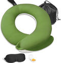 Travel Neck Pillows for Airplanes, Memory Foam 360° Head Support Sleep for Long Flight, Skin-Friendly & Breathable, Kit with Eye Mask, Earplugs and Storage Bag (Adult, Green, 90+ lbs) by BUYUE