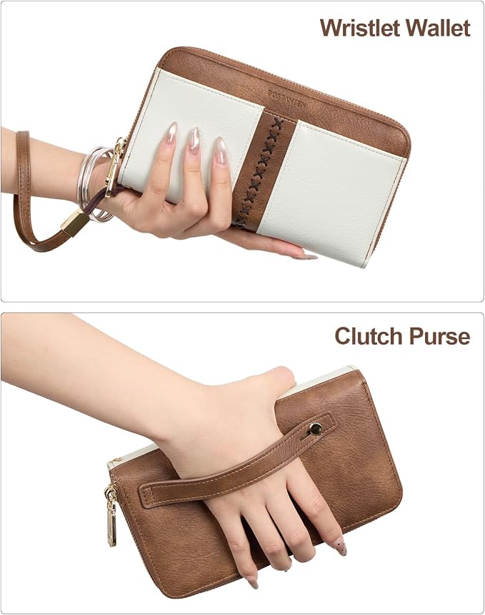 BOSTANTEN Wristlet Wallets for Women RFID Large Capacity Clutch Wallet | 24 Card Slots, 2 Zipper Pockets, Phone ＆ Card Holder, Zip Around, Hand Strap, Vegan Leather, Great Gifts - Image 6
