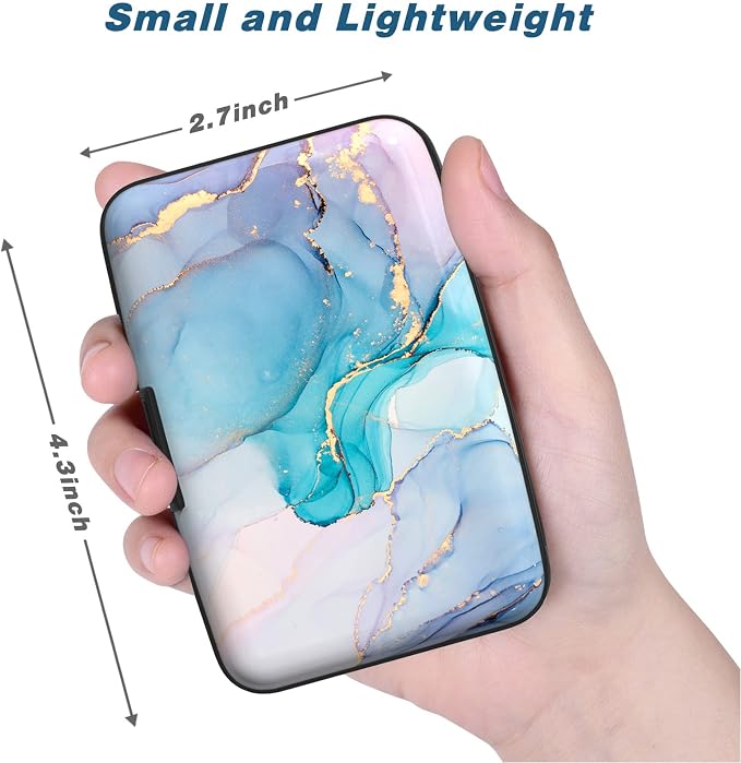 Credit Card Holder, Mini Aluminum Card Wallet RFID Blocking Slim Metal Hard Card Case for Women Men, Purple Gold Marble - Image 3
