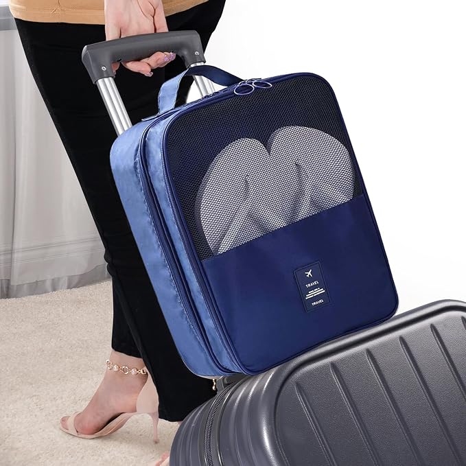Shoe Bags - Holds 3 Pair of Shoes, Travel Essentials for Flying Carry On Luggage - Blue - Image 3