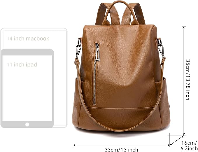 Fashion Backpack Purse For Women Anti-theft Rucksack Pu Leather Lightweight Water-resistant Shoulder Bag, Brown - Image 4