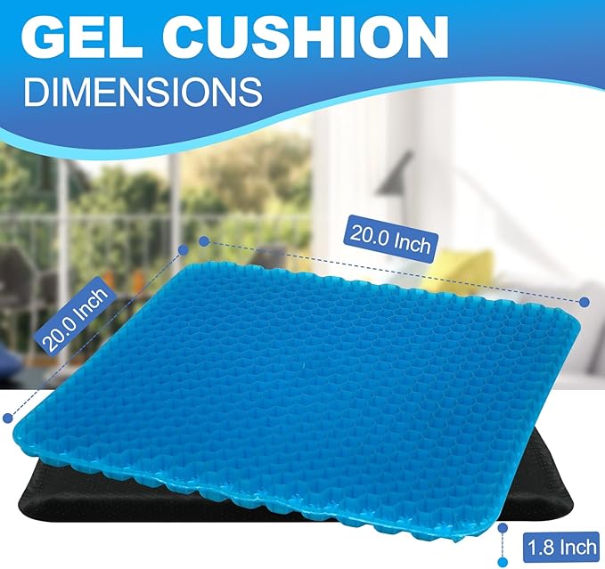 Gel Seat Cushion for Long Sitting - 20" x 20" x 1.8" (Extra Thick＆Soft) | Zero Gel Cushions for Pressure Relief, Honeycomb Gel Seat Cushion, Ergonomic Silicone Seat Cushion for People Over 140 lbs - Image 2