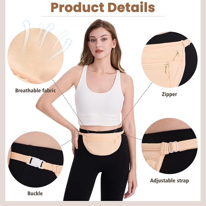 YOYI YOYI Anti-Theft Money Belt Waist Fanny Pack Hidden Passport Wallet | Ultra-thin skin-friendly fabric, invisible flat fit with RFID Blocking, zippered pockets keep your essentials organized - Image 5
