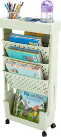 Rolling Office Paper Organizer, Mobile Book Cart Document Folder File Storage with Pen Holder, Slim Rolling Storage Cart Movable Bookshelf for Office, Dorm, Classroom, Nursery, Green by CINPIUK