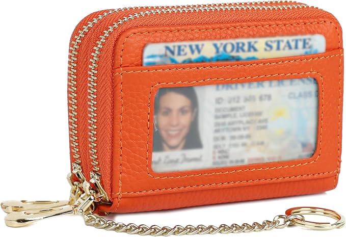 imeetu Rfid Credit Card Holder, Businese Card Case, Wallet for Women Men | Genuine Leather Card Wallet with id Window, Keychain & Double Zipper, Water-resistan Small Wallet with Gift Box, Daily Travel by imeetu