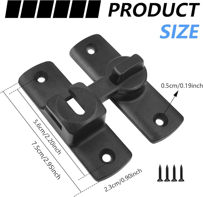 Barn Door Lock,Door Chain Lock,Storm Door Lock,90 or 180 Degree Flip Door Locks,Protect Privacy Sliding Gate Latch,Security Sliding Door Latch Lock for Cabinets,Bathroom,Garage(1Pack,Black) - Image 2