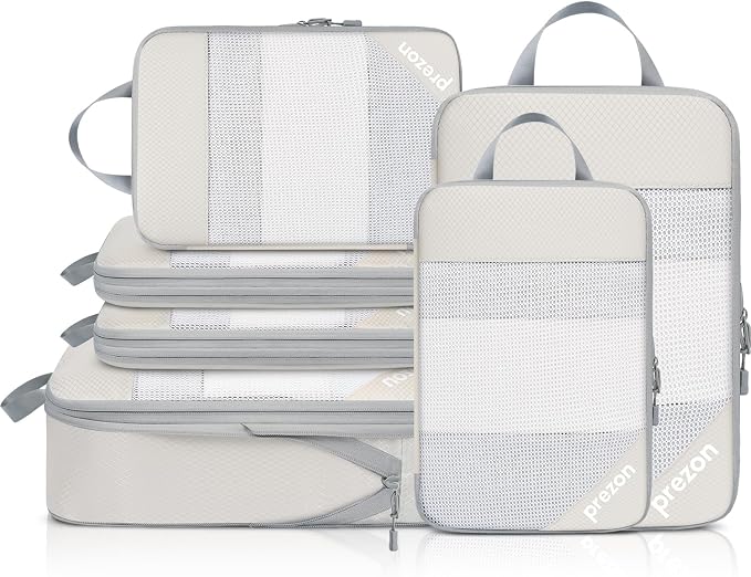 Compression Packing Cubes for Travel, Lightweight Vacation Travel Essentials, Travel Accessories for Suitcase Organizer Bags Set, Durable Luggage Organizer by PREZON