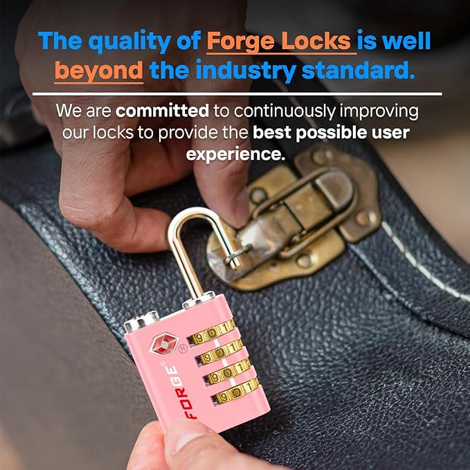 Forge Dual-Opening: Key or Combination Access Lock, TSA Approved Locks for Luggage, Pelican case, Travel, Gym, School, Stainless Steel Shackle. (Pink, 2 Pk) - Image 6