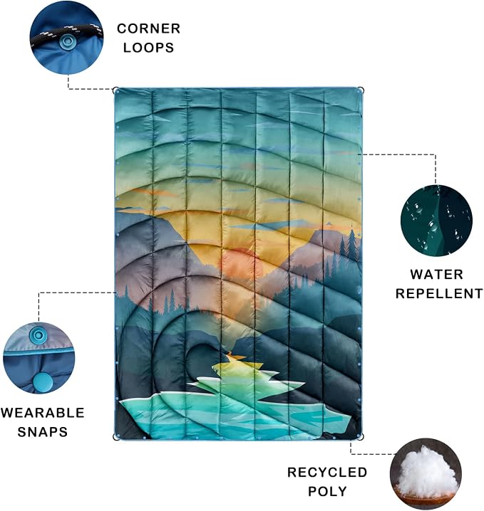 Puffy Camping Blanket,Large Camp Blanket Outdoor Camping Quilt Waterproof | Lightweight Printed Warm Packable Down Alternative Blanket for Camping,Traveling, Stadium, Hiking, Picnics - Image 5