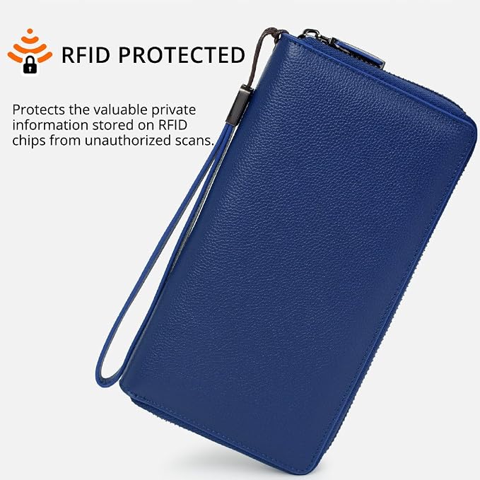 Bveyzi Women RFID Blocking Wallet Leather Zip Around Phone Clutch Large Capacity Ladies Travel Purse Wristlet - Image 2