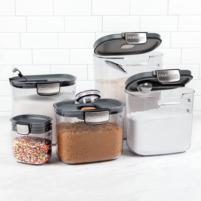 ProKeeper+ Airtight Food Storage Container Set – Clear Plastic Flour and Sugar Canister Set with Magnetic Accessories for Kitchen Organization (Grey, 9-Piece) - Image 2