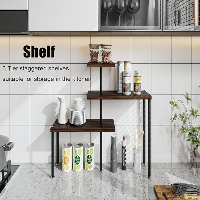 3 Tier Adjustable Countertop Organizer Corner Shelf | Countertop Organizer and Storage Rack for Kitchen, Bathroom, Over Sink, Coffee Bar, Spice Rack, Dresser Table - Image 3