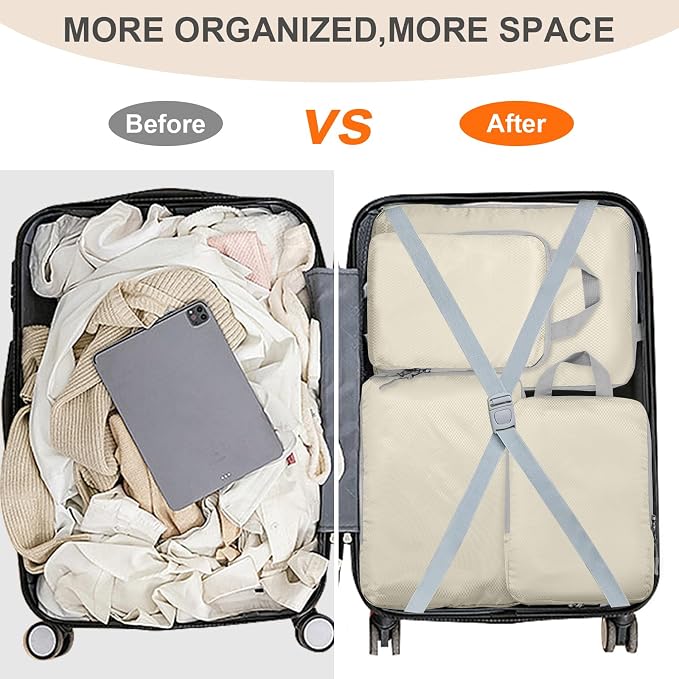 Compression Packing Cubes, Ultralight Packing Cubes for Carry on Suitcase, Travel Packing Essentials for Suitcase Organizer Bags Set, Durable Travel cubes for Luggage (Beige, Set of 4) - Image 6