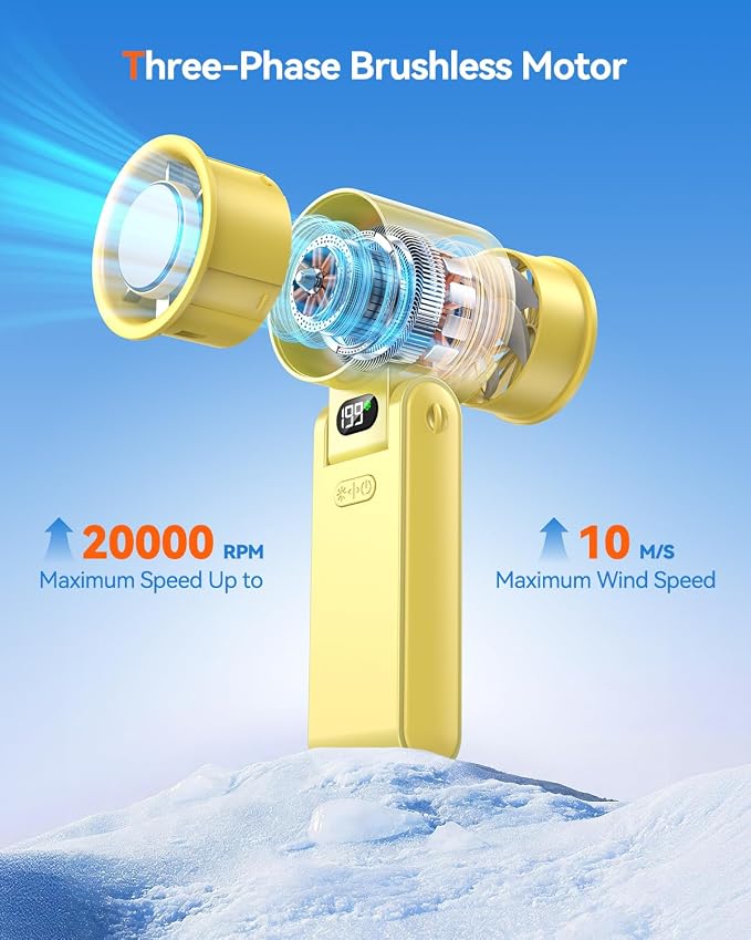 Portable Handheld Fan with Ice Cooler, 199 Speed Personal Fan,5500mAh Rechargeable,20H Cooling Time,20000 RPM Powerful Motor, Summer Essential for Travel/Outdoor/Office, Yellow - Image 5