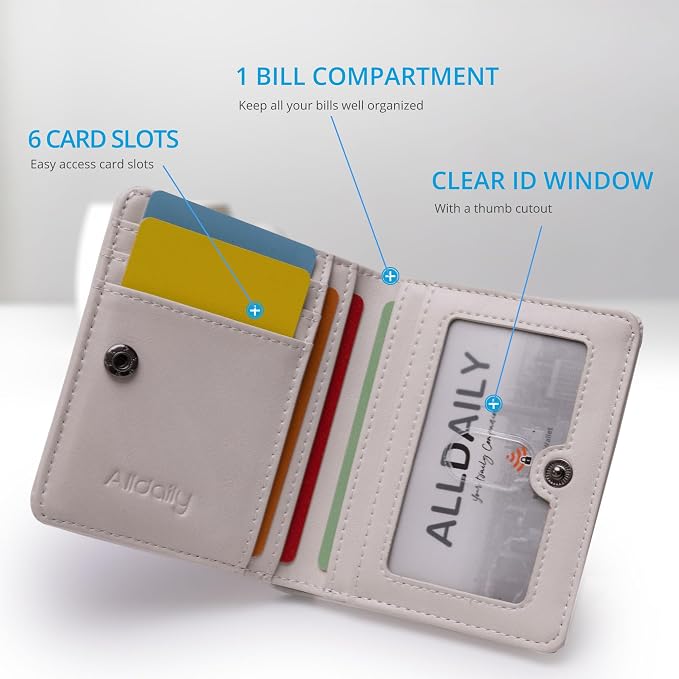 Alldaily Small RFID Wallet for Women Slim Compact Bifold Pocket Ladies Travel Mini Purse (White) - Image 3