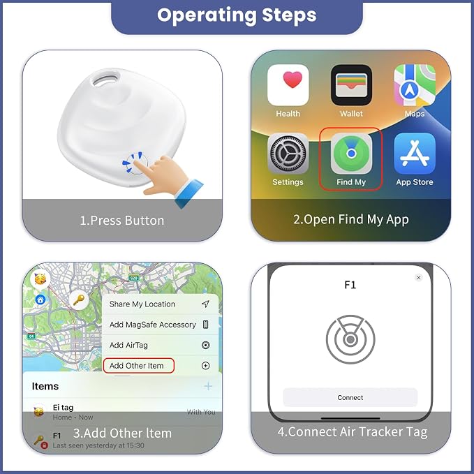 Air Tracker Tags-1 Pack, Smart Bluetooth Tracker Works with Apple Find My (iOS Only), Tracking Tag with Lanyard, Item Finder for Luggage, Key, Suitcases, Replaceable Battery(Not for Android Devices) - Image 7