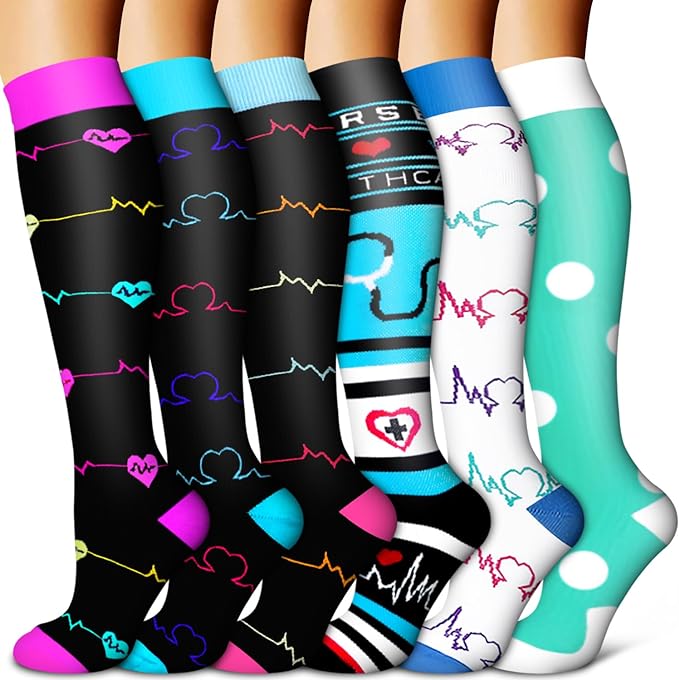Copper Compression Socks for Women & Men (6 pairs) - Best Support for Nurses, Running, Hiking, Recovery by BLUEENJOY