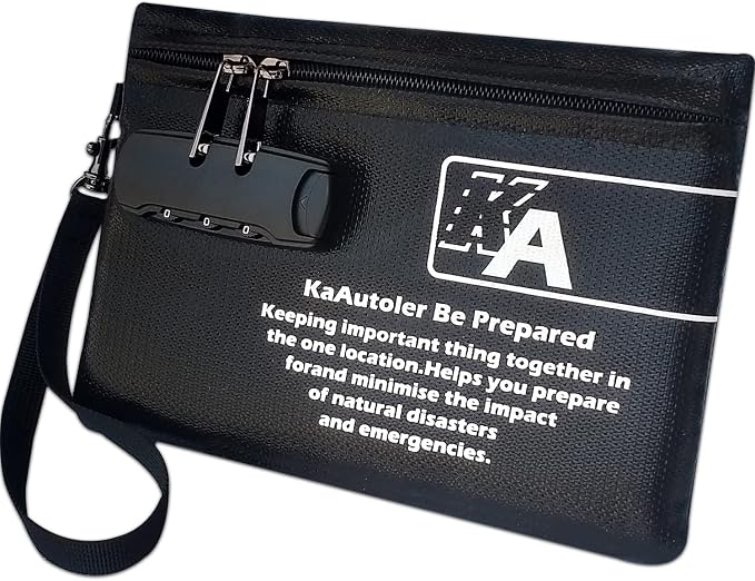 KaAutoler Small Fireproof Bag with Lock, Waterproof Money Bag with Zipper Pouch Envelope Container for Cash, Keys, Jewelry and Other Valuables by KaAutoler