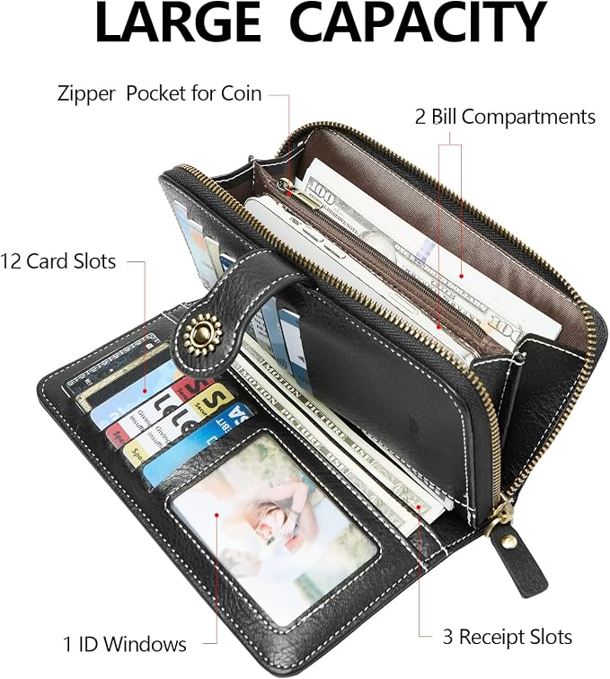 TFKGS Wallet for Women RFID Blocking Leather Large Capacity Card Holder Ladies Phone Clutch Travel Long Purse Wristlet | RFID Blocking - Image 2