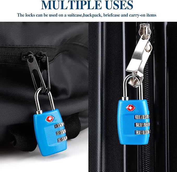 TSA Luggage Locks (4Pack) - 3 Digit Combination Padlocks - Approved Travel Lock for Suitcases & Baggage (Blue) - Image 5
