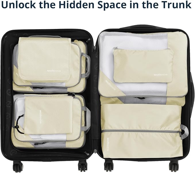 Compression Packing Cubes 10 Set, Compressible Space-Saving Packing Cubes for Travel - Compression Bags, Luggage Organizer, Travel Essentials for Women, Beige - Image 6