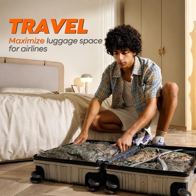 Rechargeable Wireless Pump Travel Storage Bags Set - 15 Pack Large Size Vacuum Bags for Travel & Home, Space-Saving Compression Packing for Clothes, Blankets & Bedding - Image 8