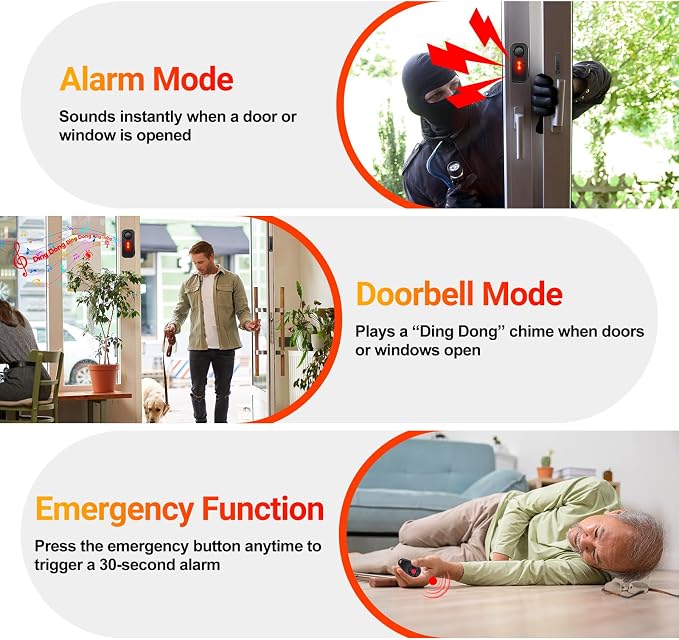 Greencycle Door Alarm with 2Remotes,Door Alarms for Kids Security,Pool Safety Alarms for Doors and Windows,113dB,Alarm/Doorbell Mode,IP66 Waterproof Home Security Sensor Outdoor Garage Apartment - Image 3