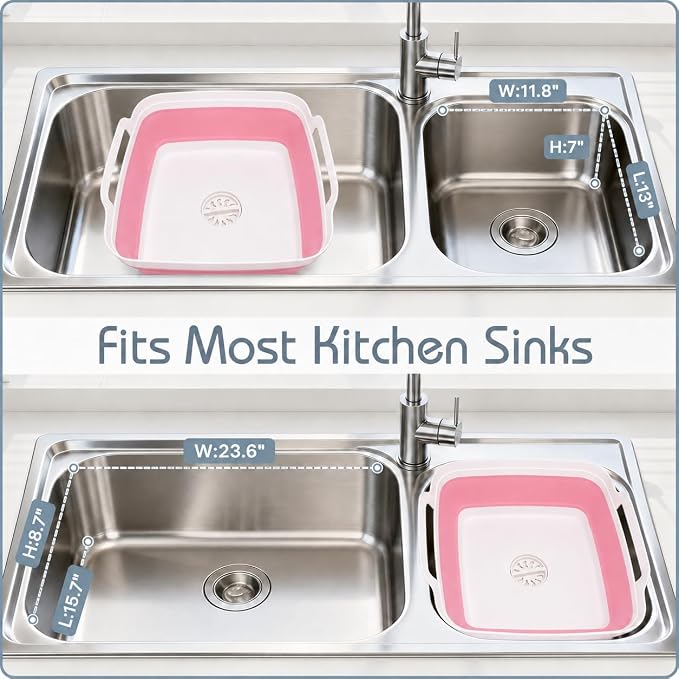 2.4 Gal(9L) Collapsible Dish Basin with Drain Plug, Space Saving Outdoor Multiuse Foldable Sink Tub, Dishpan, Kitchen Storage Tray for Camping, Vegetable Washing, RV (Pink) - Image 6