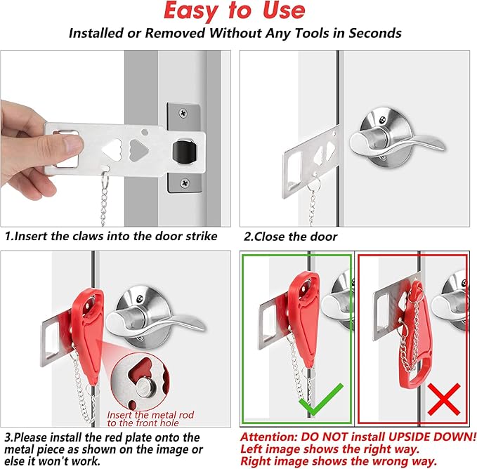 2 Pack Portable Door Lock, Hotel Travel Door Lock Security for Home | Hotel Safety Device for Door Security, Portable Lock for Hotel Room, Apartment, College Dorm and Travel - Image 4