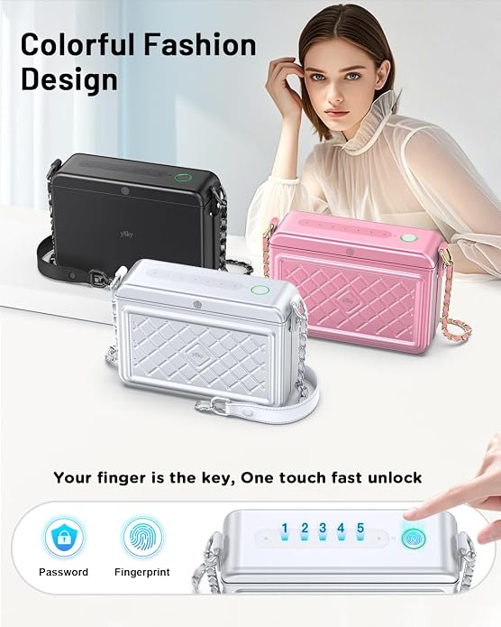 Anti-Theft Fingerprint Safe lock bag,Lady lock Crossbody Bag with password, Women Metal travel safe bag,Cash Lock Security Box with MFi Certified Findmy to Track Belongs,privacy protection safe box - Image 2