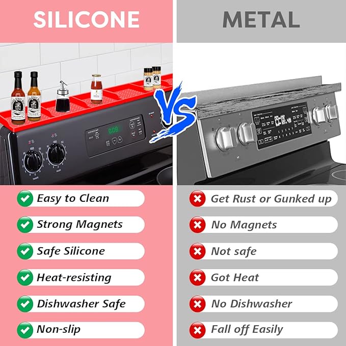 Stove Top for Shelf Silicone,30 Inch Magnetic Over the Stove Spice Rack of Shelf,Kitchen Shelf for Stove Organizer Magnet Above Stovetop Flat Back of Stove Storage Suctioned Shelf for The Stove-Red - Image 4