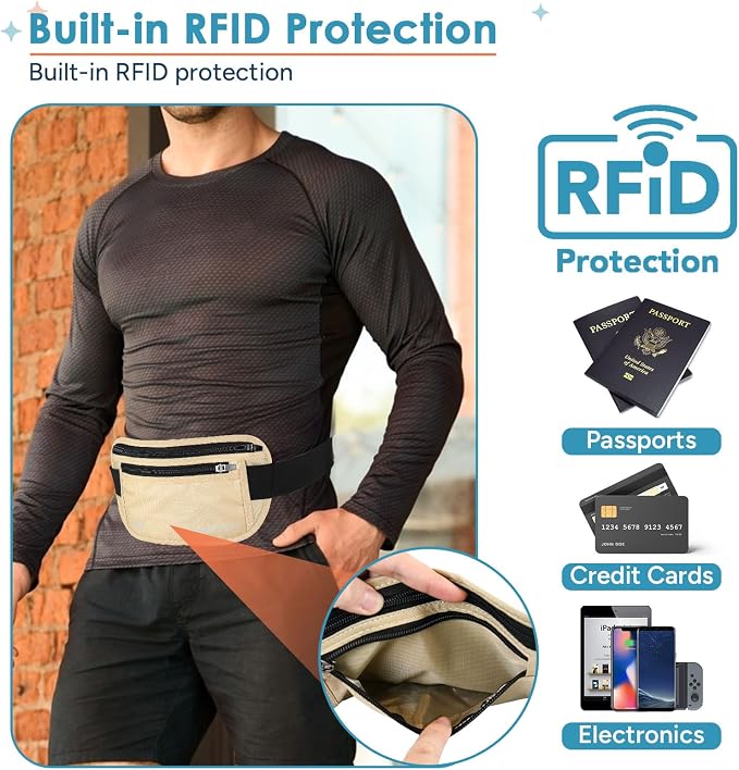 travel inspira RFID Blocking Travel Money Belt with Anti-Thief Zip - Slim Passport Holder and Digital Luggage Scale 110 Pounds, Battery Included - Image 5