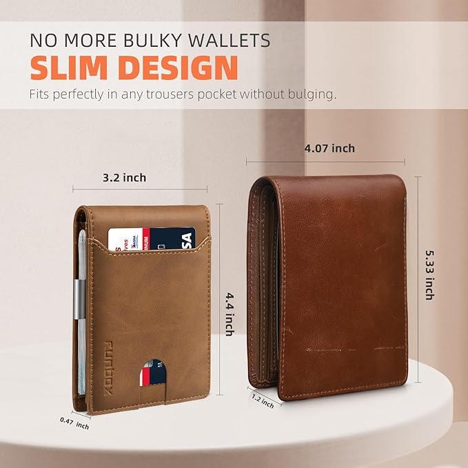 RUNBOX Slim Wallet for Men - RFID Blocking Leather Bifold with Money Clip | Minimalist Front Pocket Wallet Holds 11 Cards,Slim Thin Design,RFID Blocking Protection, Practical Birthday Gifts for Men - Image 4