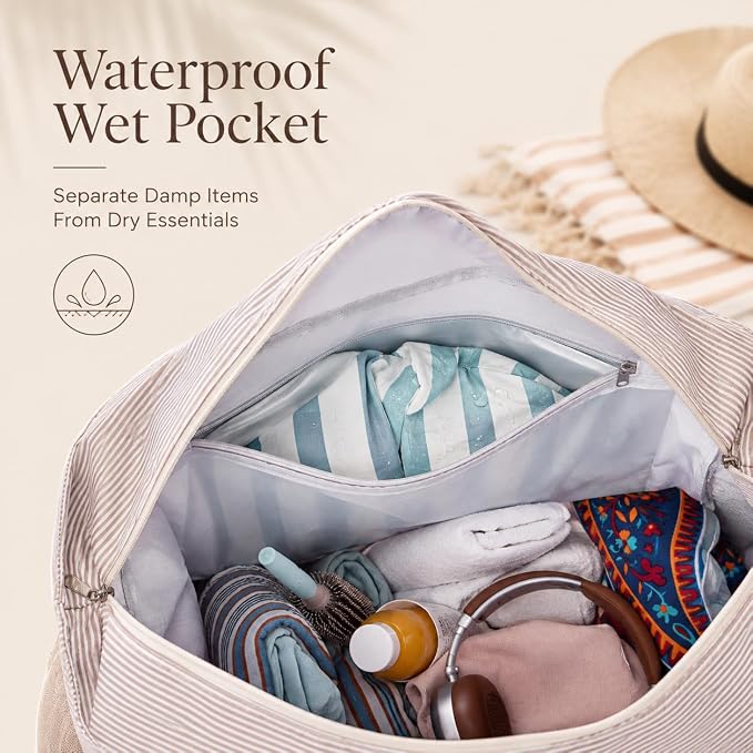 LEDAOU Beach Bag Waterproof Sandproof Women Beach Tote Pool Bag with Zipper for Swim Gym Grocery Travel with Wet Pocket | Sandproof - Image 7