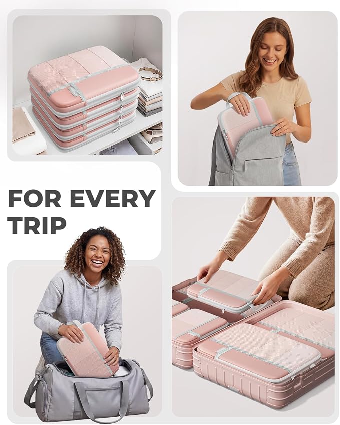 Percover Compression Packing Cubes for Travel, 10-Piece Structured Compression Organizer Set with Toiletry Bag, Laundry Bag & Shoe Bag for Carry-On & Checked Luggage, Pink - Image 8