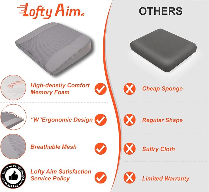 Lofty Aim Car Seat Cushion, Memory Foam Car Seat Cushions for Long Driving | Comfy Car Seat Pillow for Pain Relief, Driver Seat Cushion Adds Height, Butt Cushion for Car, Truck, Office Chair, Gray - Image 8