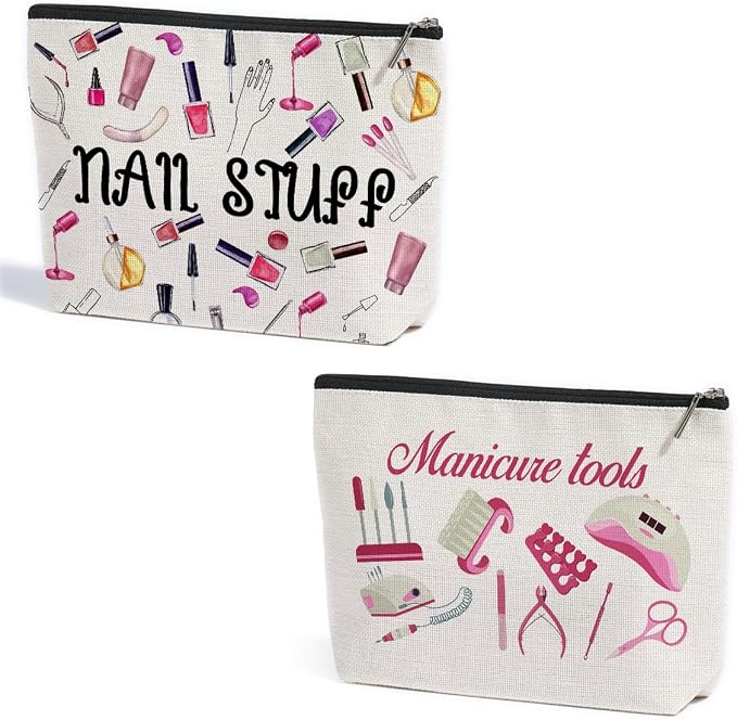 ZHAMEN 2Pcs Nail Stuff Makeup Bag Travel Essentials Organizer Cosmetic Bags | Portable Pouch Purse for Wome, Roomy Travel Makeup Toiletries Accessories, Christmas Birthday Gifts for Women by ZHAMEN