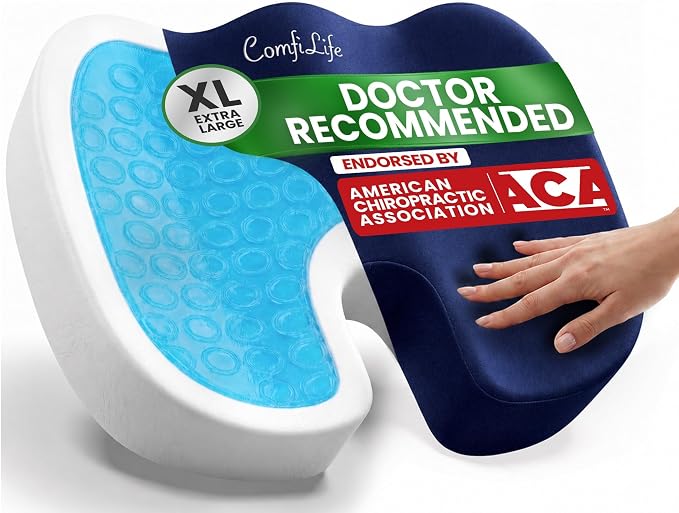 ComfiLife Extra Large Gel & Memory Foam Seat Cushion - Doctor Recommended Office Chair, Car Seat, Lifting Cushion - Back & Sciatica Pain Relief - Wide Seat Cushion for Big & Tall (Navy) by ComfiLife