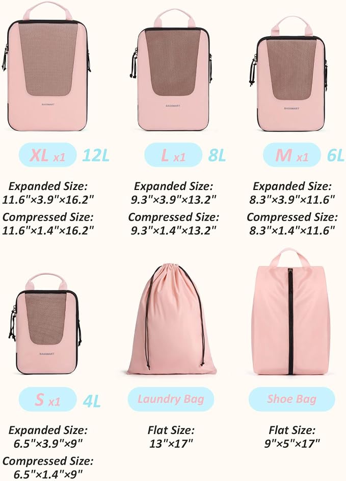 BAGSMART Compression Packing Cubes for Travel, 6/5/4set Lightweight Packing Organizers, Summer Travel Essentials Suitcase Organizer Bags Set - Image 2