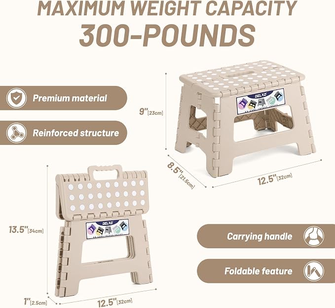 Delxo 9 Inch Kids Step Stool,300 Lbs Folding Step Stool for Toddler Khaki | Foldable Step Stool,Non-Slip Foot Stools with Handle, Lightweight Collapsible Stool for Kitchen,Bathroom,Bedroom,Garden - Image 4