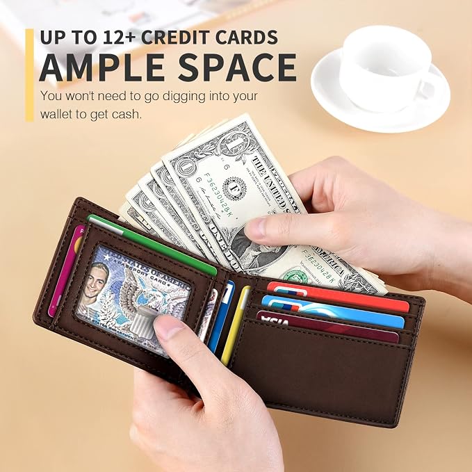 RUNBOX Wallet for Men, Slim Leather Bifold, RFID Blocking Card Holder | Minimalist Front Pocket Design, Credit Card Organizer, Holds 11 Cards, Large Capacity, Thin Profile, Birthday Gifts for Men - Image 2