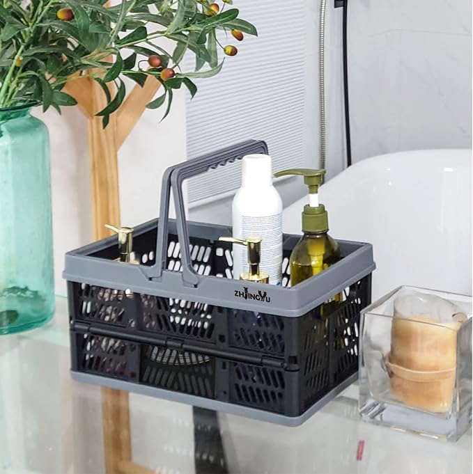 ZHJINGYU crates for storage,black plastic baskets for organizing Shopping | collapsible shopping basket,foldable crate with Handles,collapsible storage crate,car basket,for Kitchen,Bathroom,Medicine - Image 4