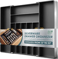 Silverware Drawer Organizer, 9 Slots Expandable Kitchen Drawer Organizer | Extra Large Utensil Holder & Cutlery Tray, Heavy Duty Stainless Steel Frame Flatware Organizer, Non-Slip Feet Included, Black by CCWOFF