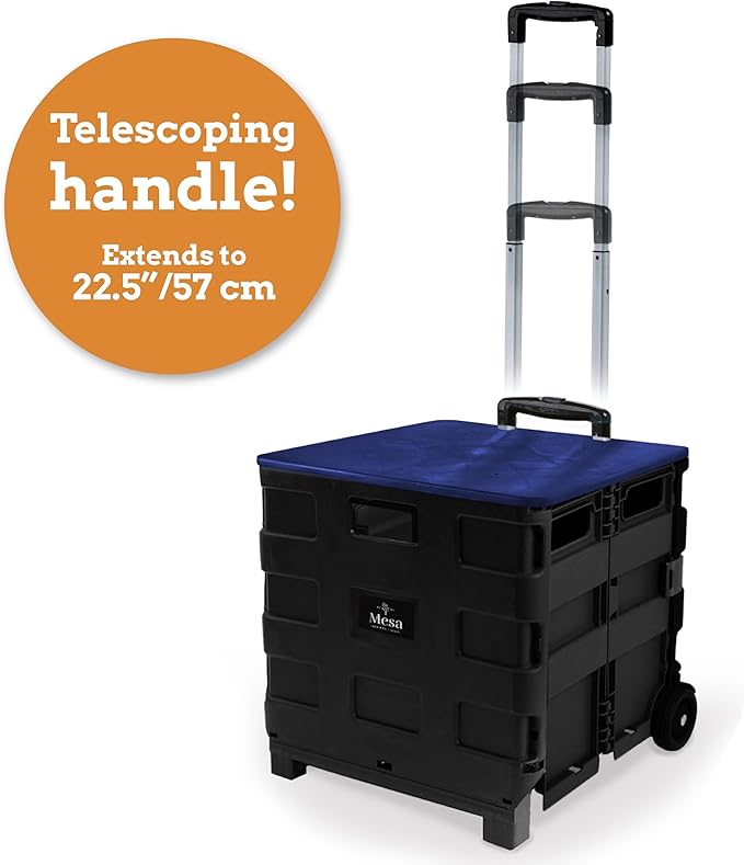 Inspired Living Collapsible Ultra-Slim Pack-N-Roll,2 Wheel Utility Cart w/Lid Used as Seat up to 250 Lbs, Telescopic Handle - Super Strong, for Home, Garden, Shopping, Office, School use, Large, Blue - Image 4